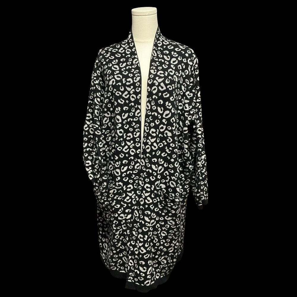 Black/Grey Leopard Print Open Front Cardigan